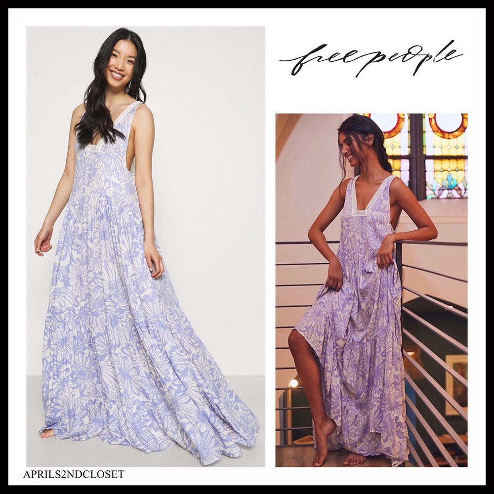 FREE PEOPLE BOHO FLOWY MAXI DRESS BOHEMIAN FLORAL SLEEVELESS V-NECK DRESS A2C - Picture 14 of 16
